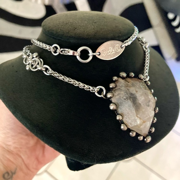 Smokey herkimer diamond crystal quartz stainless steel maille handmade necklace - Picture 11 of 11